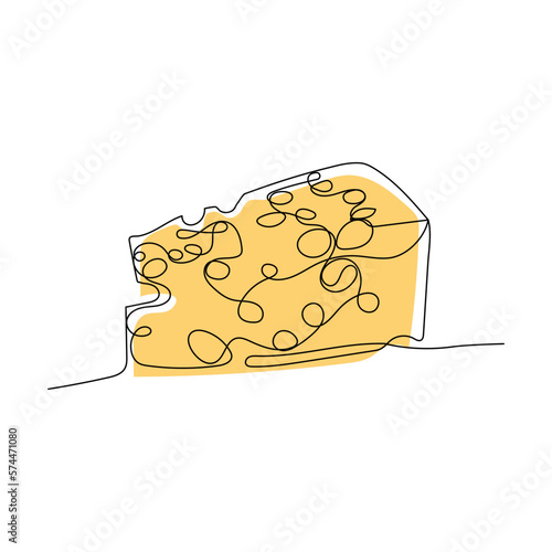 Continuous one line drawing of cheese. Simple vector illustration