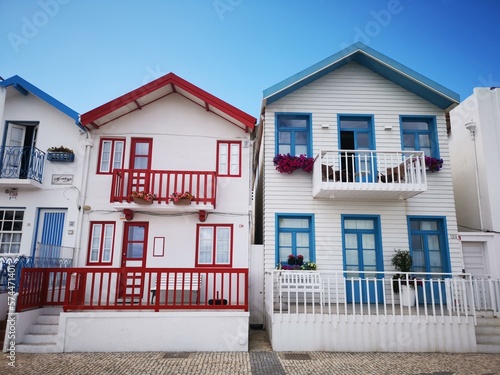 Colourful houses in Costa Nova, Portugal 