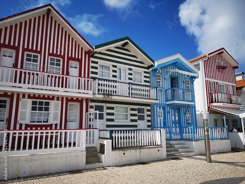 Colourful striped houses in Costa Nova, Portugal 