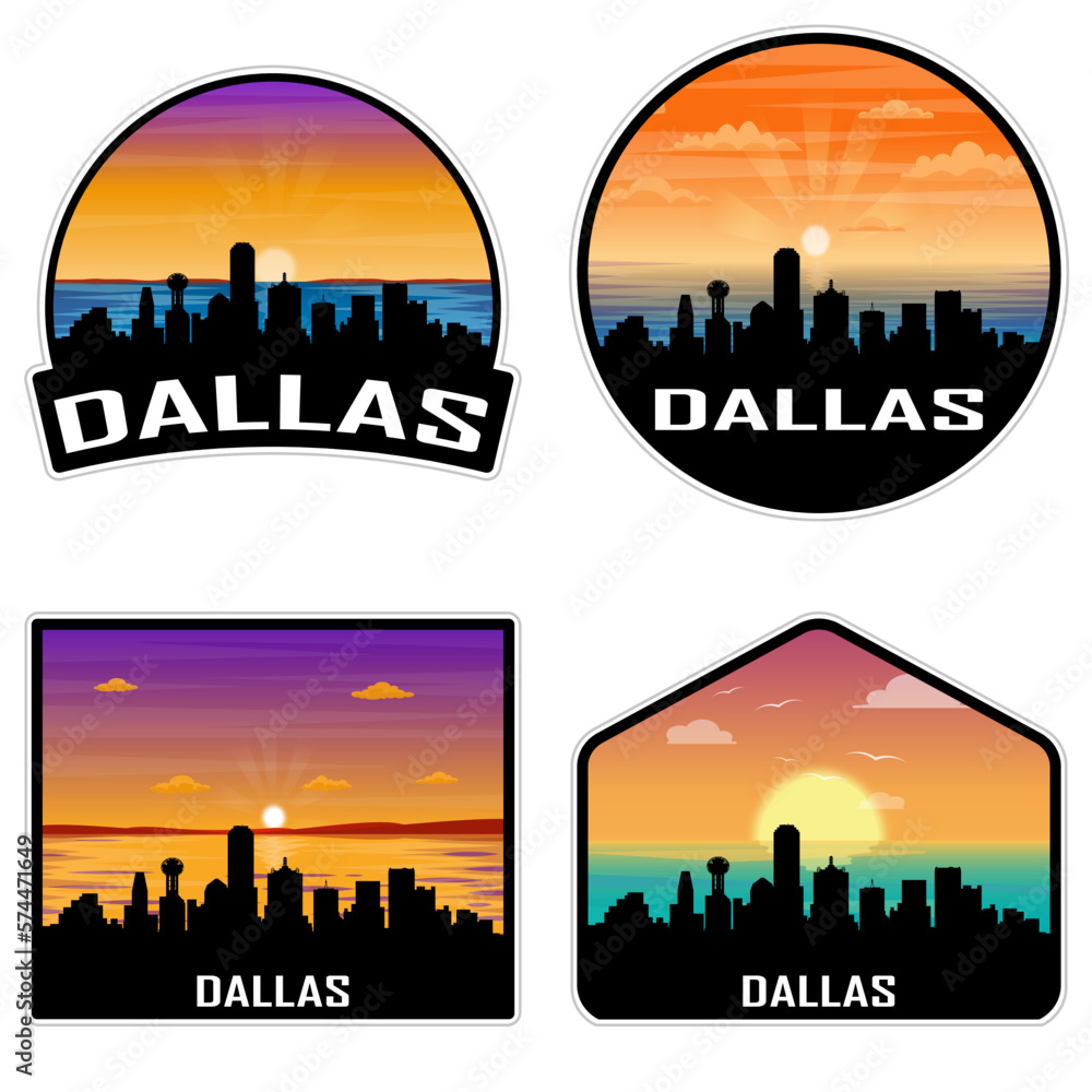 Dallas Texas USA Skyline Silhouette Retro Vintage Sunset Dallas Lover Travel Souvenir Sticker Vector Illustration SVG EPS AI