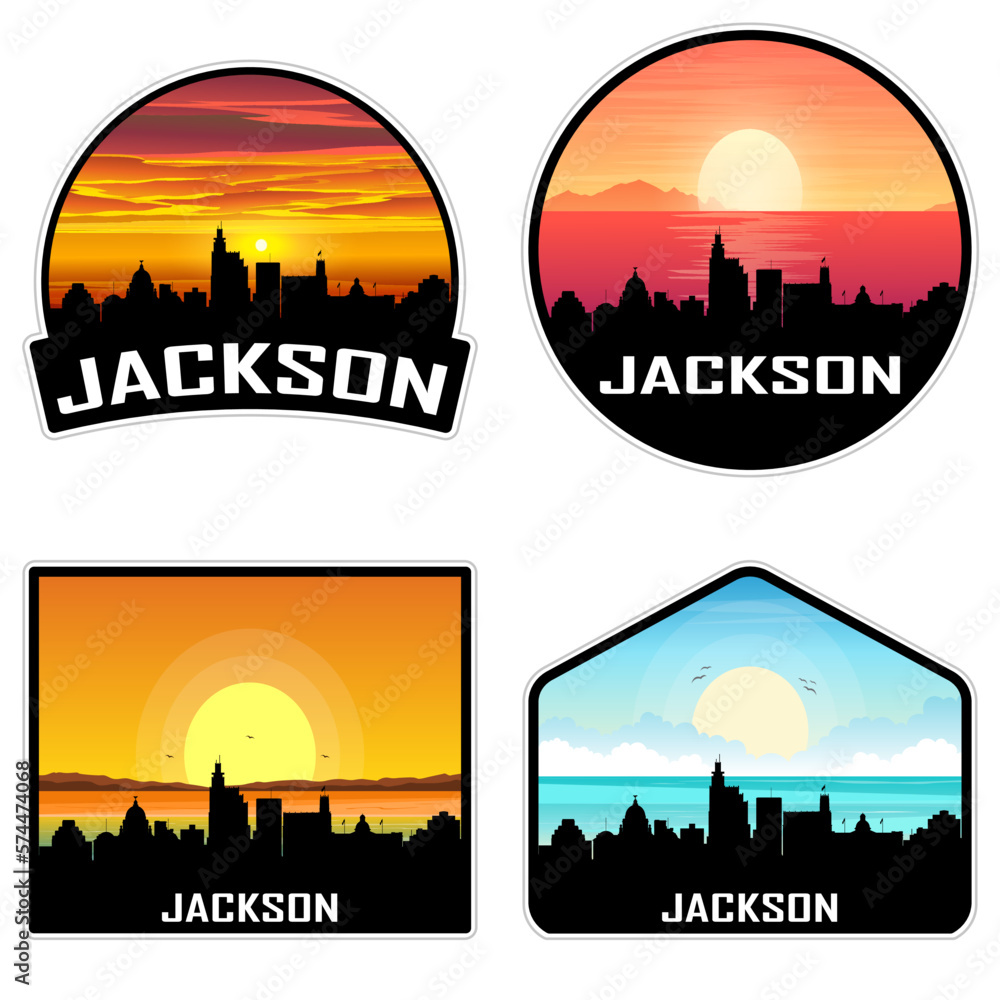Jackson Mississippi USA Skyline Silhouette Retro Vintage Sunset Jackson Lover Travel Souvenir Sticker Vector Illustration SVG EPS AI