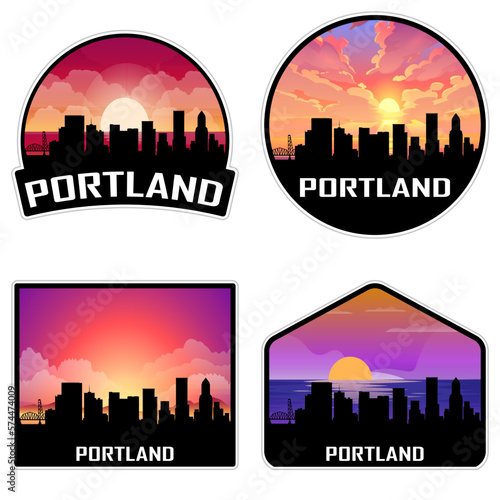 Portland Oregon USA Skyline Silhouette Retro Vintage Sunset Portland Lover Travel Souvenir Sticker Vector Illustration SVG EPS AI