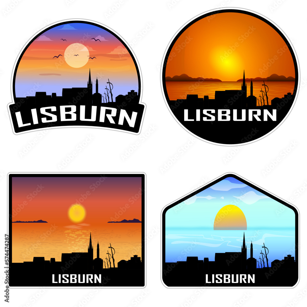 Lisburn Northern Ireland Skyline Silhouette Retro Vintage Sunset Lisburn Lover Travel Souvenir Sticker Vector Illustration SVG EPS AI