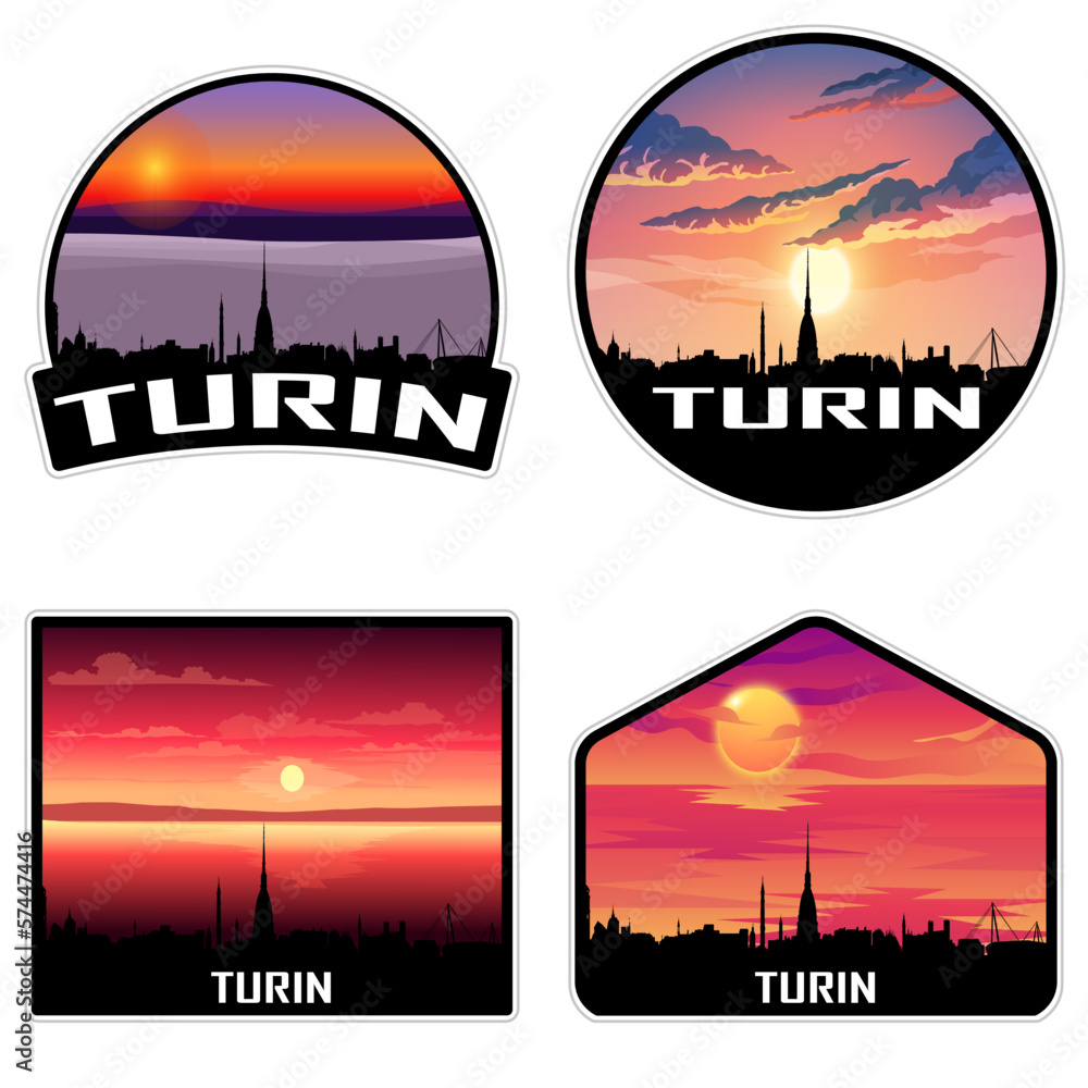 Turin Italy Skyline Silhouette Retro Vintage Sunset Turin Lover Travel Souvenir Sticker Vector Illustration SVG EPS AI