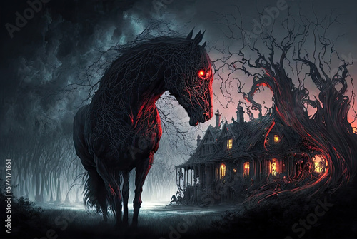 Fotografie Dark horse, horror, fantasy. Generative AI
