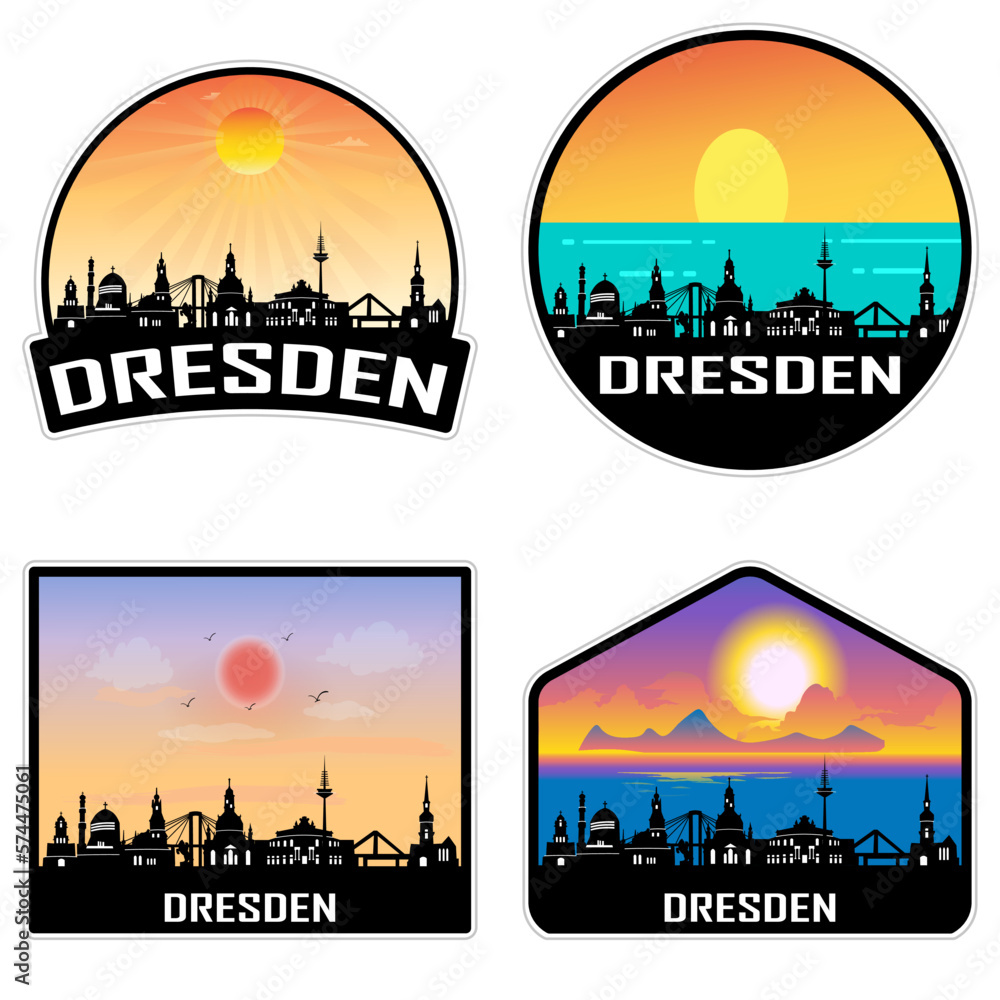 Dresden Germany Skyline Silhouette Retro Vintage Sunset Dresden Lover Travel Souvenir Sticker Vector Illustration SVG EPS AI