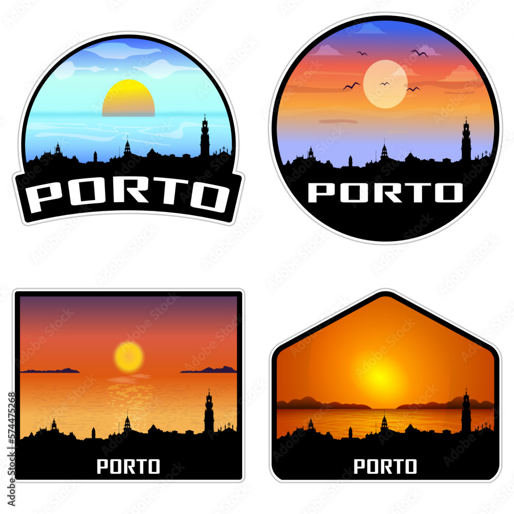 Porto Portugal Skyline Silhouette Retro Vintage Sunset Porto Lover Travel Souvenir Sticker Vector Illustration SVG EPS AI