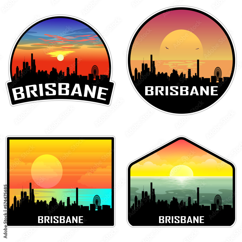 Brisbane Australia Skyline Silhouette Retro Vintage Sunset Brisbane Lover Travel Souvenir Sticker Vector Illustration SVG EPS AI