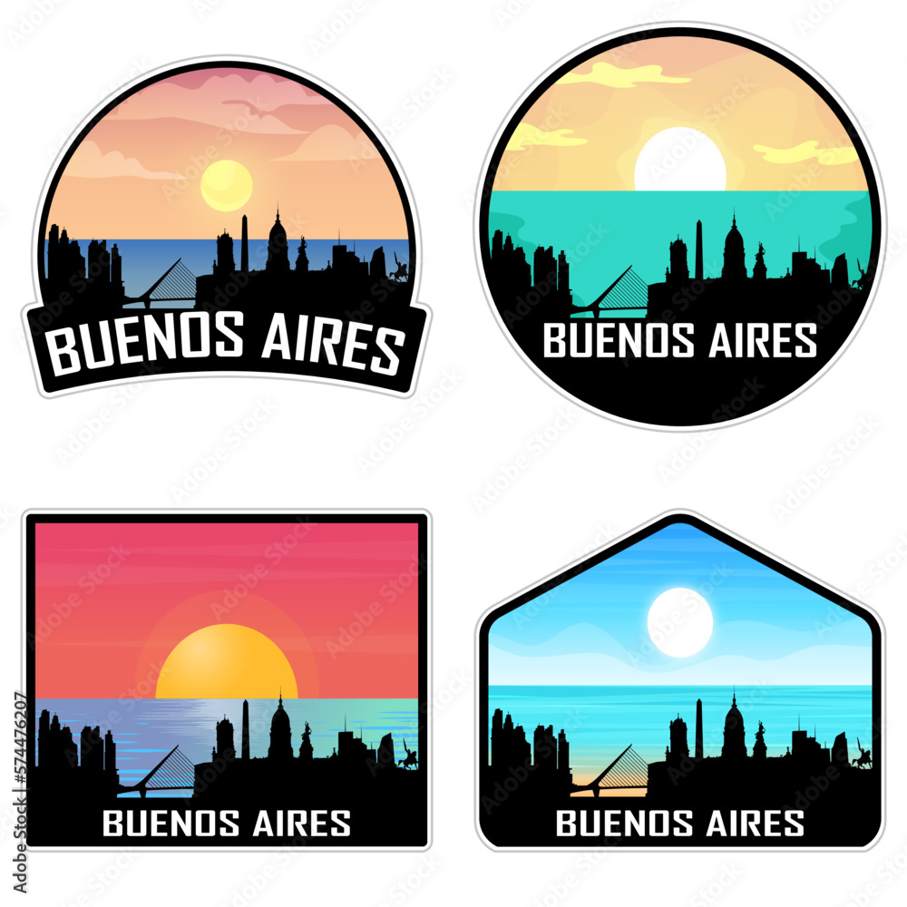 Buenos Aires Argentina Skyline Silhouette Retro Vintage Sunset Buenos Aires Lover Travel Souvenir Sticker Vector Illustration SVG EPS AI