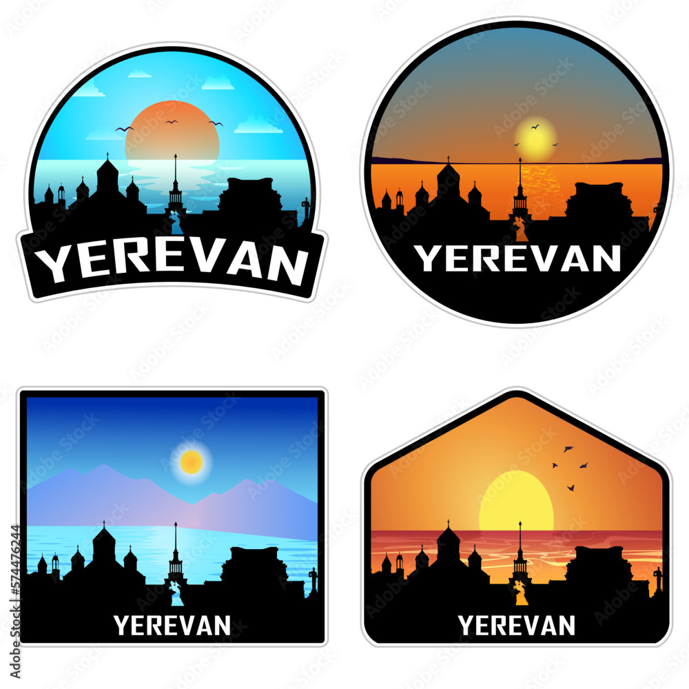 Yerevan Armenia Skyline Silhouette Retro Vintage Sunset Yerevan Lover Travel Souvenir Sticker Vector Illustration SVG EPS AI
