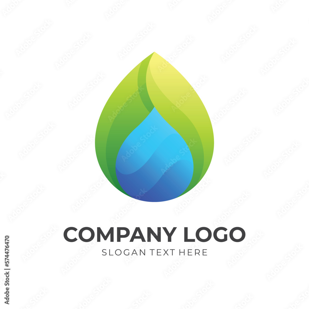 nature harmony logo template, water and leaf logo combination with 3d green and blue color style nature harmony logo template, water and leaf logo combination with 3d green and blue color style