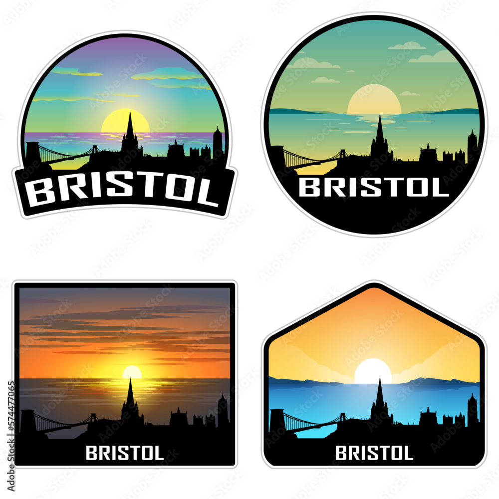 Bristol England Skyline Silhouette Retro Vintage Sunset Bristol Lover Travel Souvenir Sticker Vector Illustration SVG EPS AI