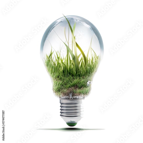 Eco Light Bulb on white background, Green Energy Power Illustration, Lamp Saving Energy Ecology Environment, Generative AI
