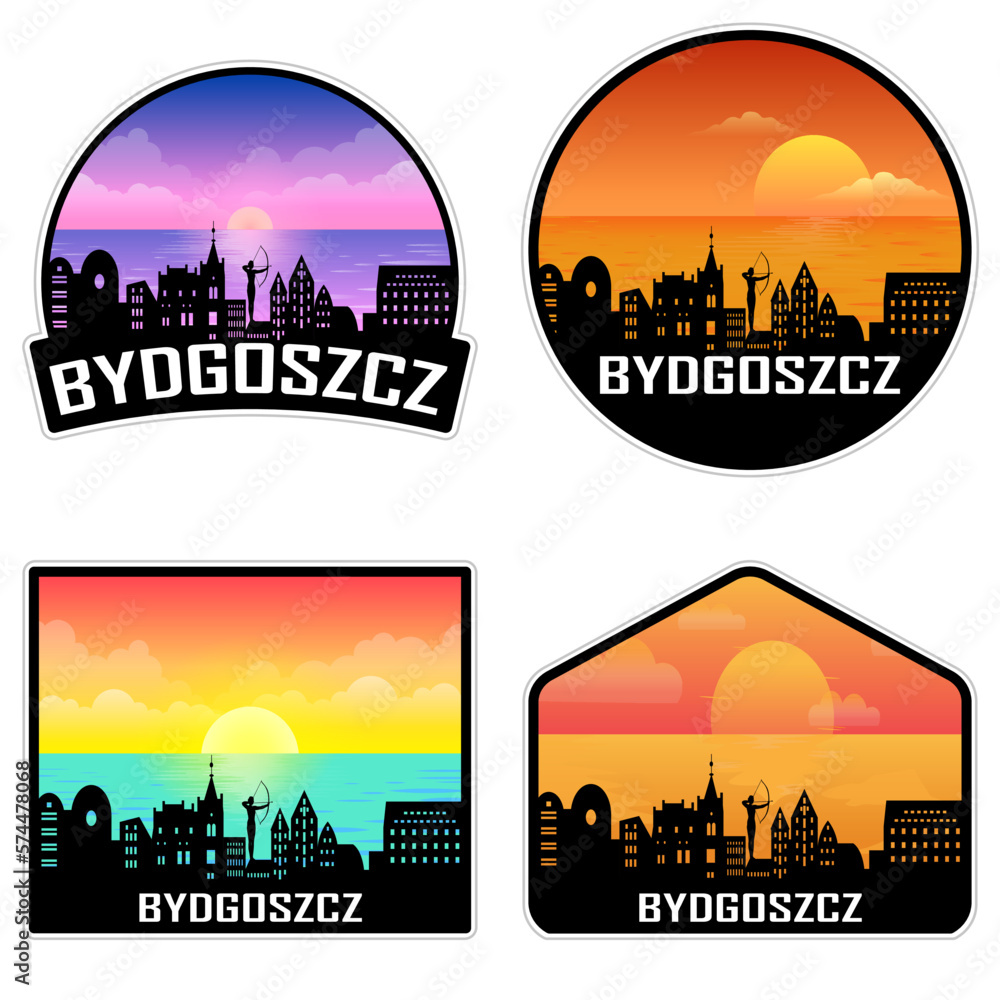 Bydgoszcz Poland Skyline Silhouette Retro Vintage Sunset Bydgoszcz Lover Travel Souvenir Sticker Vector Illustration SVG EPS AI