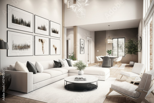 Modern 3d render of a contemporary living room interior Generative AI