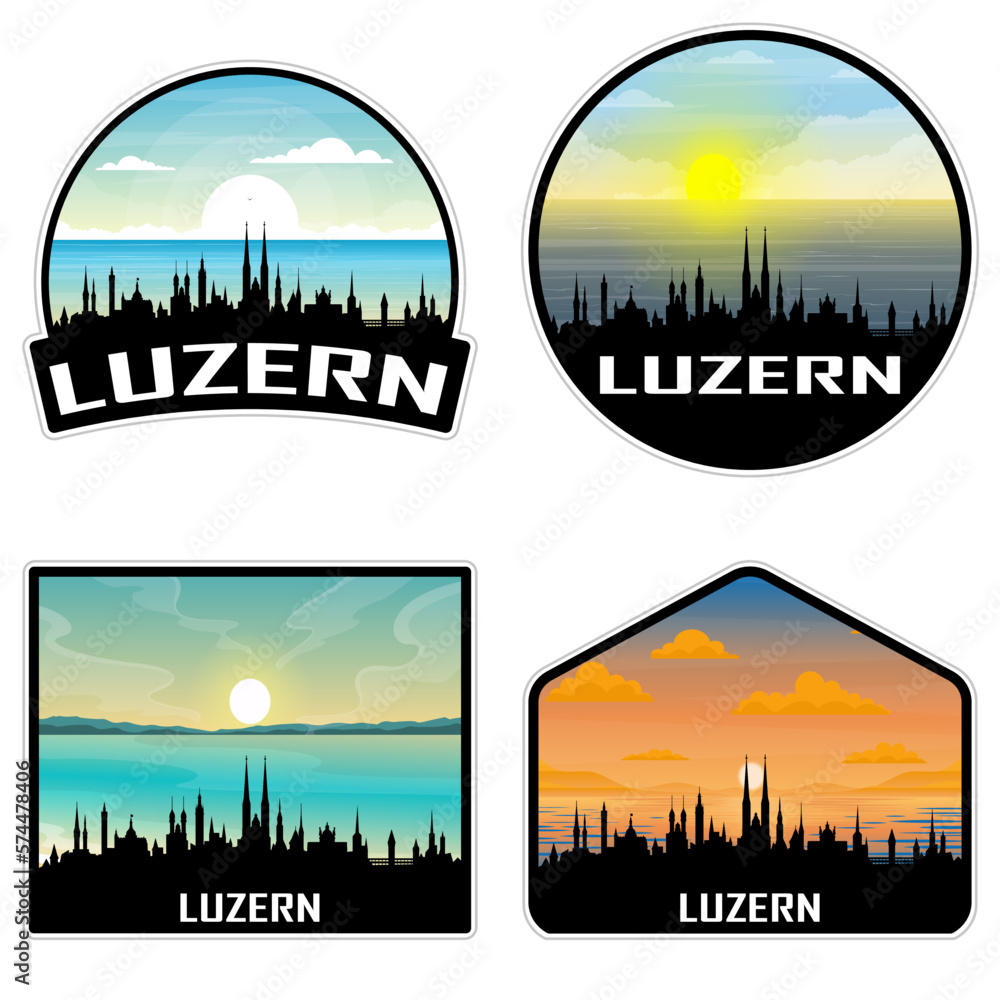 Luzern Switzerland Skyline Silhouette Retro Vintage Sunset Luzern Lover Travel Souvenir Sticker Vector Illustration SVG EPS AI