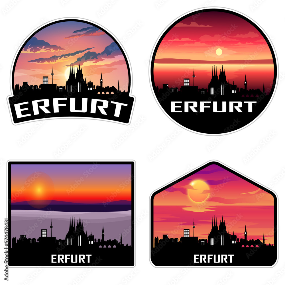 Erfurt Germany Skyline Silhouette Retro Vintage Sunset Erfurt Lover Travel Souvenir Sticker Vector Illustration SVG EPS AI