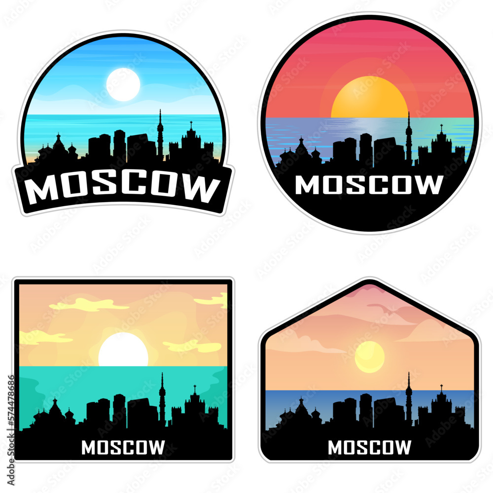 Moscow Russia Skyline Silhouette Retro Vintage Sunset Moscow Lover Travel Souvenir Sticker Vector Illustration SVG EPS AI