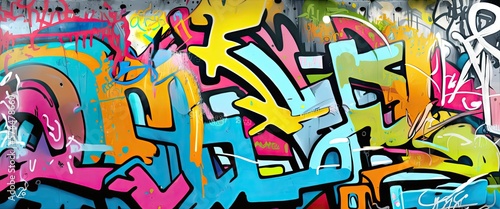 Vibrant colors come alive in this street art mural  expressing the artists creativity through a mix of text and graffiti. Full Frame  Generative AI