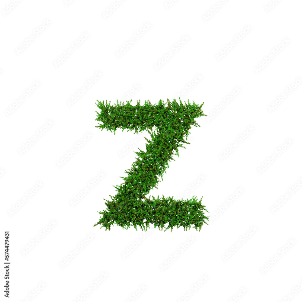Upper letters of green grass alphabet isolated on white background. 3d illustration Upper letters of green grass alphabet isolated on white background. 3d illustration