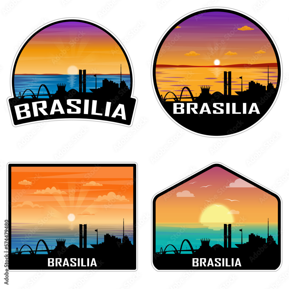 Brasilia Brazil Skyline Silhouette Retro Vintage Sunset Brasilia Lover Travel Souvenir Sticker Vector Illustration SVG EPS AI