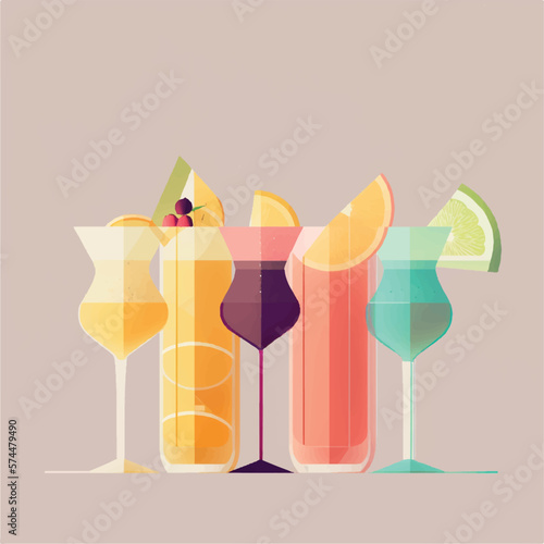 Several types of cocktails and their fruits