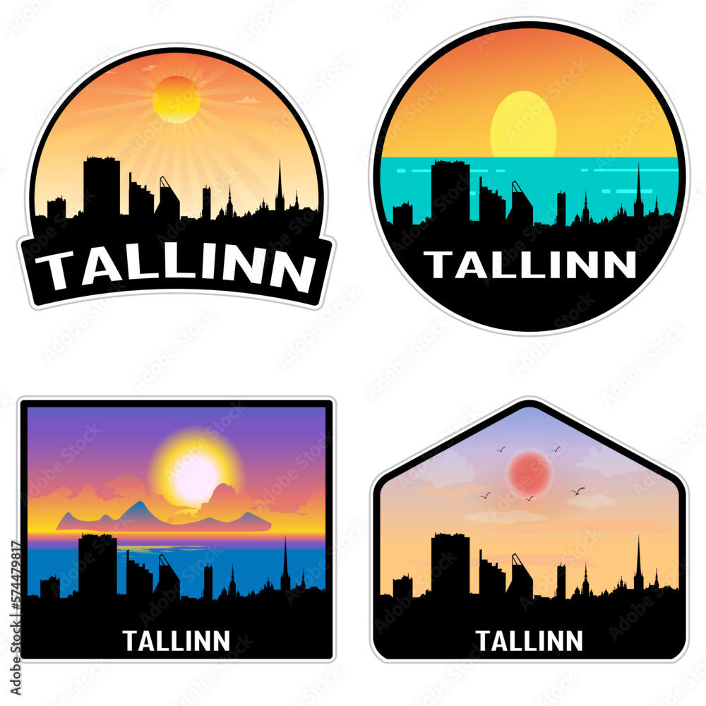 Tallinn Estonia Skyline Silhouette Retro Vintage Sunset Tallinn Lover Travel Souvenir Sticker Vector Illustration SVG EPS AI