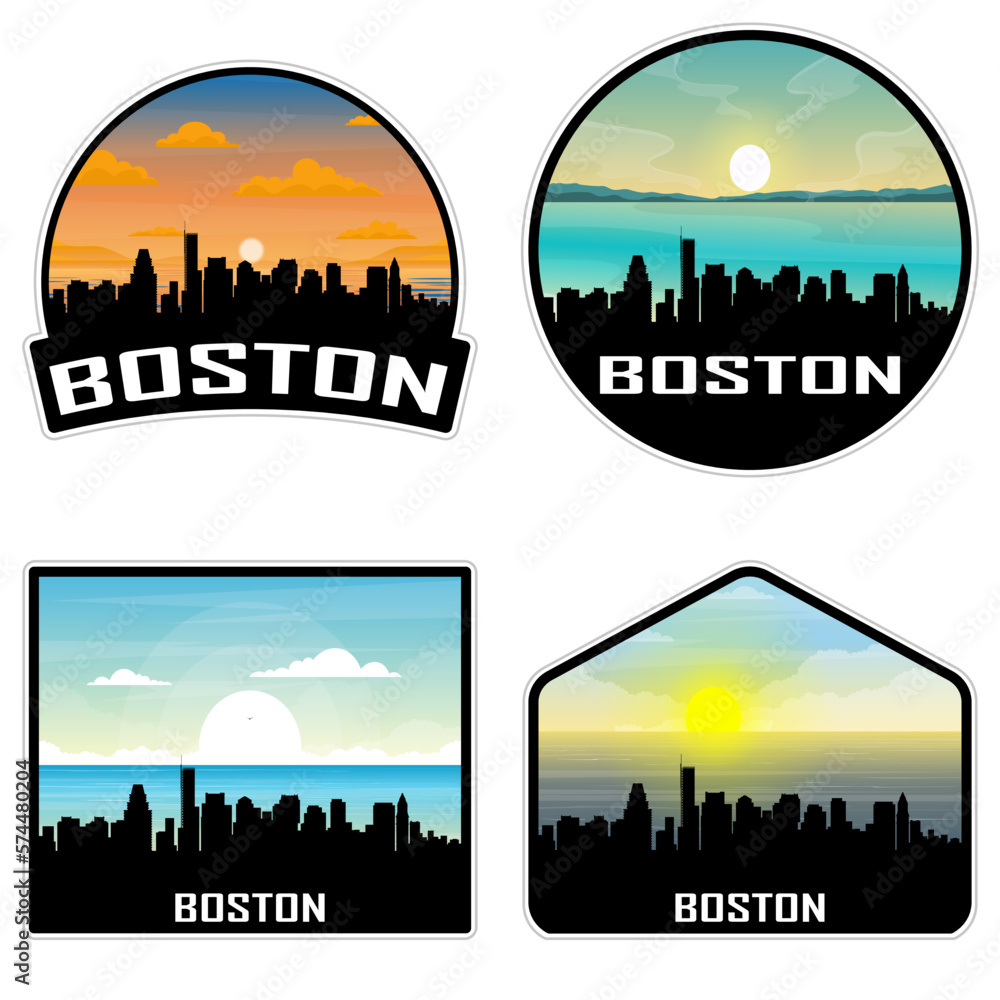 Boston Massachusetts USA Skyline Silhouette Retro Vintage Sunset Boston Lover Travel Souvenir Sticker Vector Illustration SVG EPS AI