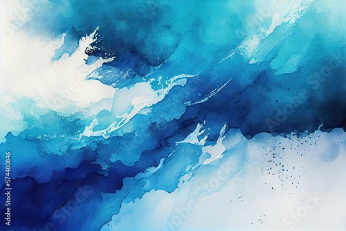 Abstract watercolor paint texture colored blue and white  banner by generative AI