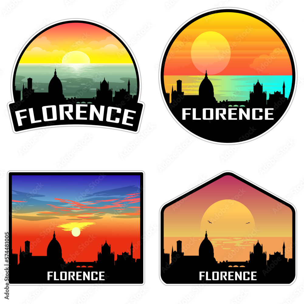 Florence Italy Skyline Silhouette Retro Vintage Sunset Florence Lover Travel Souvenir Sticker Vector Illustration SVG EPS AI