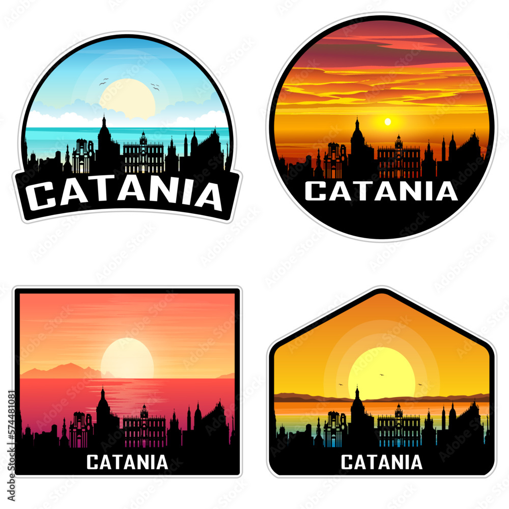 Catania Italy Skyline Silhouette Retro Vintage Sunset Catania Lover Travel Souvenir Sticker Vector Illustration SVG EPS AI
