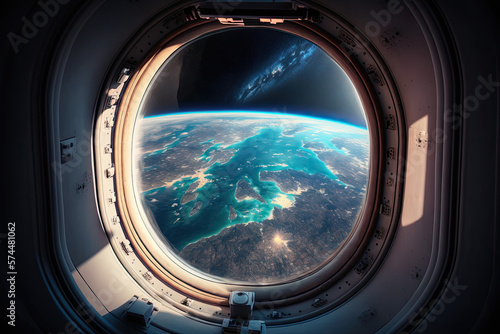 view of earth from a space station in space. Generative AI