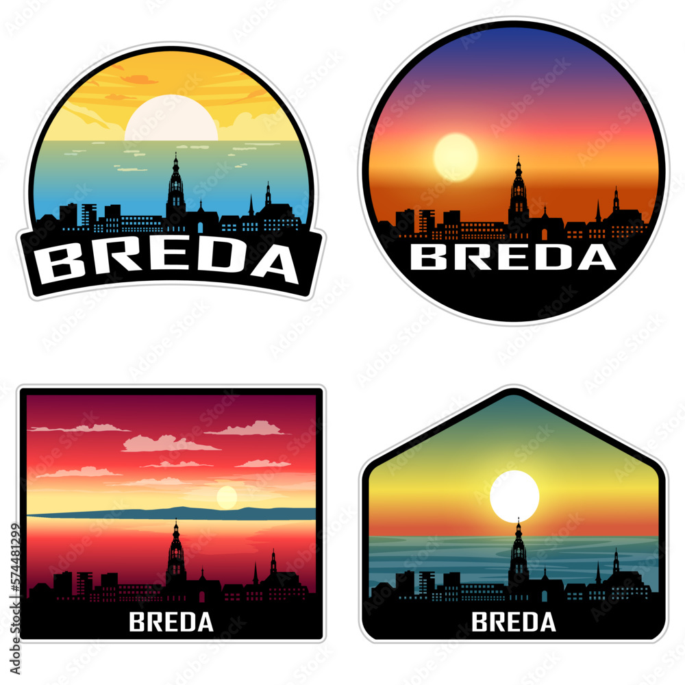 Breda Netherlands Skyline Silhouette Retro Vintage Sunset Breda Lover Travel Souvenir Sticker Vector Illustration SVG EPS AI