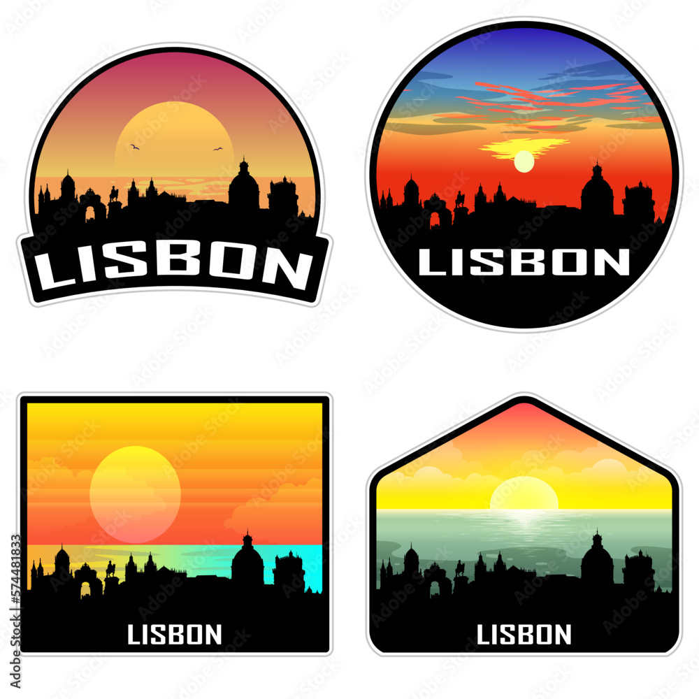 Lisbon Portugal Skyline Silhouette Retro Vintage Sunset Lisbon Lover Travel Souvenir Sticker Vector Illustration SVG EPS AI