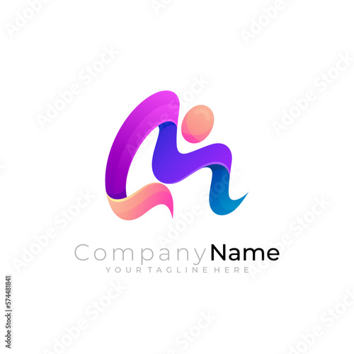 Letter M logo and people care logo combination, 3d style