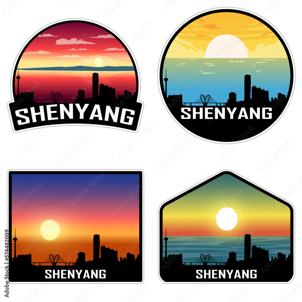 Shenyang China Skyline Silhouette Retro Vintage Sunset Shenyang Lover Travel Souvenir Sticker Vector Illustration SVG EPS AI
