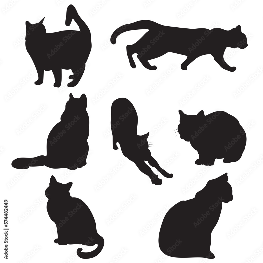Vector silhouette of cats in different positions