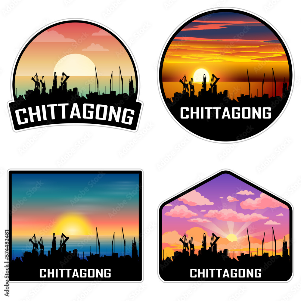 Chittagong Bangladesh Skyline Silhouette Retro Vintage Sunset Chittagong Lover Travel Souvenir Sticker Vector Illustration SVG EPS AI