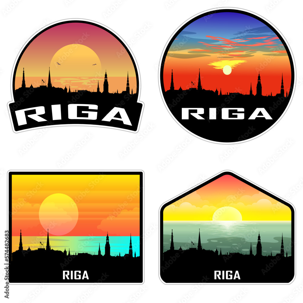 Riga Latvia Skyline Silhouette Retro Vintage Sunset Riga Lover Travel Souvenir Sticker Vector Illustration SVG EPS AI