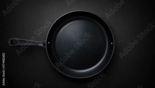 Black frying pan on a dark background — Generative AI