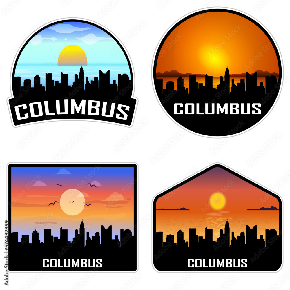 Columbus Ohio USA Skyline Silhouette Retro Vintage Sunset Columbus Lover Travel Souvenir Sticker Vector Illustration SVG EPS AI
