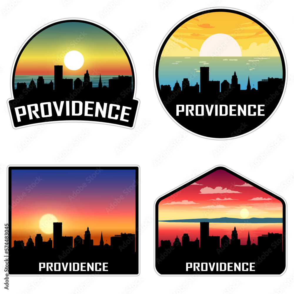 Providence Rhode Island USA Skyline Silhouette Retro Vintage Sunset Providence Lover Travel Souvenir Sticker Vector Illustration SVG EPS AI