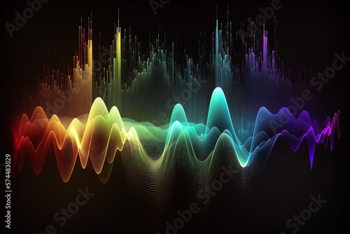 Abstract sound wave design on black background. Equalizer effect in neon colors. Generative AI