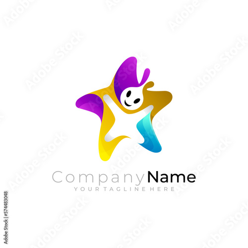 Children logo with star design combination, 3d colorful