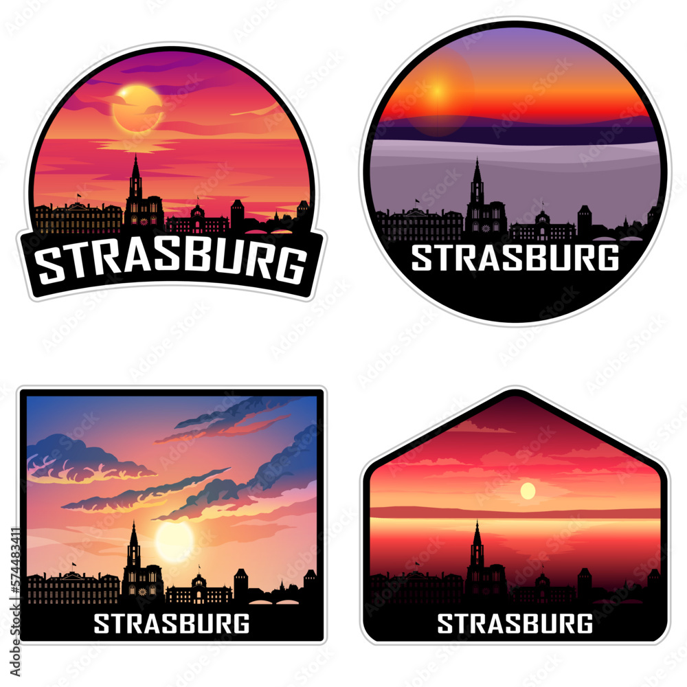 Strasburg France Skyline Silhouette Retro Vintage Sunset Strasburg Lover Travel Souvenir Sticker Vector Illustration SVG EPS AI