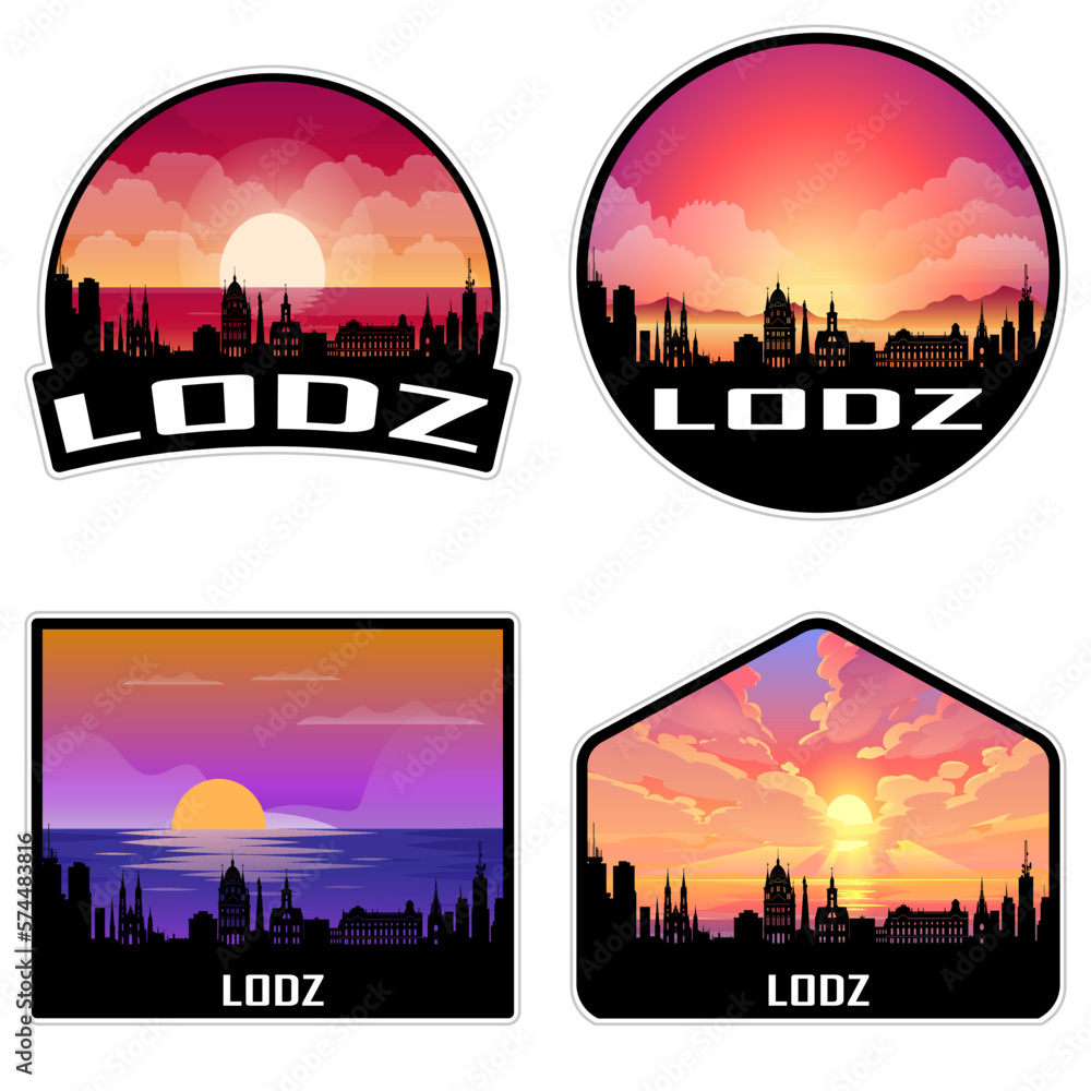 Lodz Poland Skyline Silhouette Retro Vintage Sunset Lodz Lover Travel Souvenir Sticker Vector Illustration SVG EPS AI