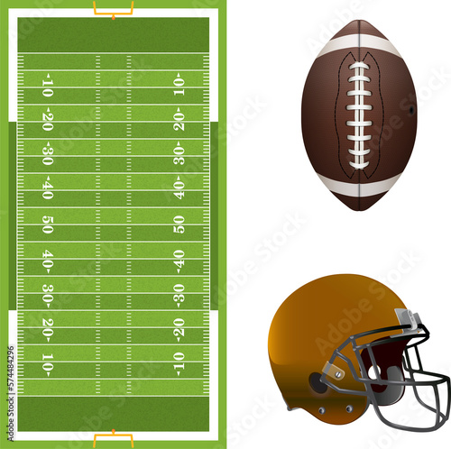 American Football Field, Ball, and Helmet Elements