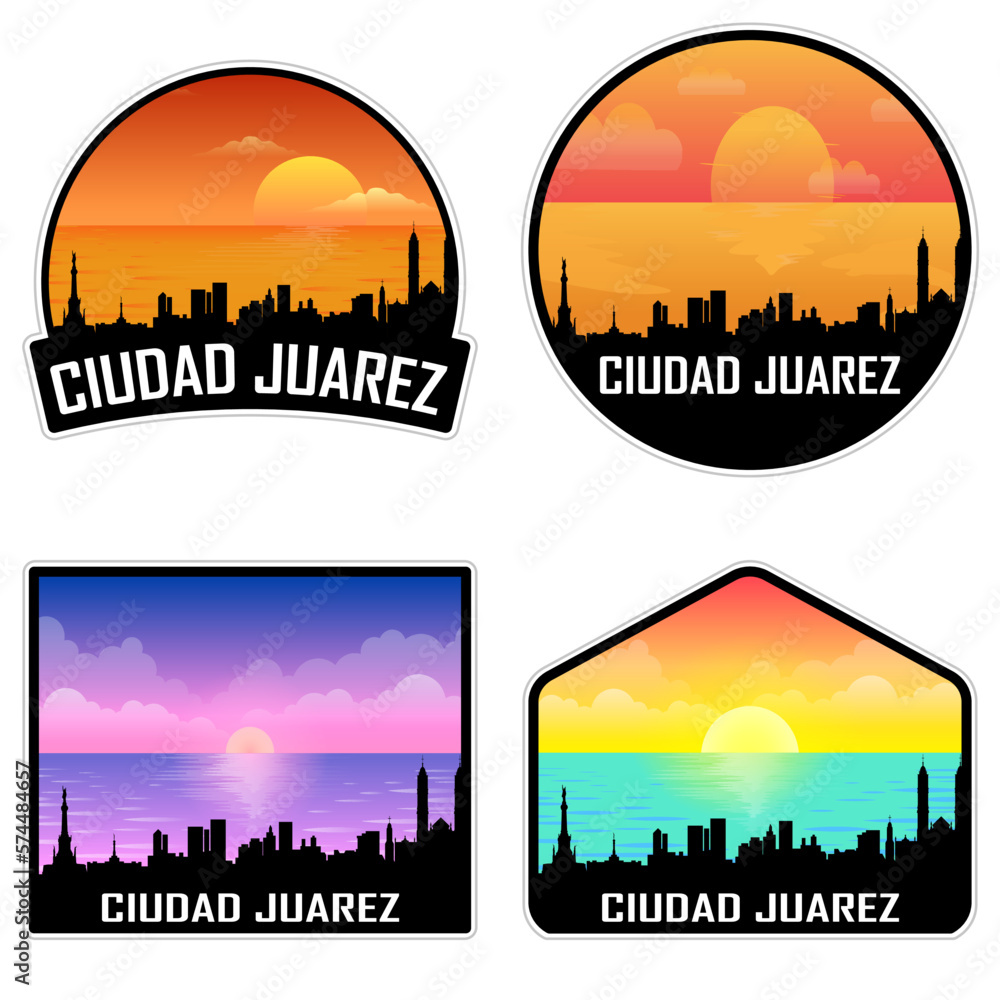 Ciudad Juarez Mexico Skyline Silhouette Retro Vintage Sunset Ciudad Juarez Lover Travel Souvenir Sticker Vector Illustration SVG EPS AI
