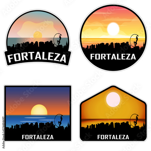 Fortaleza Brazil Skyline Silhouette Retro Vintage Sunset Fortaleza Lover Travel Souvenir Sticker Vector Illustration SVG EPS AI