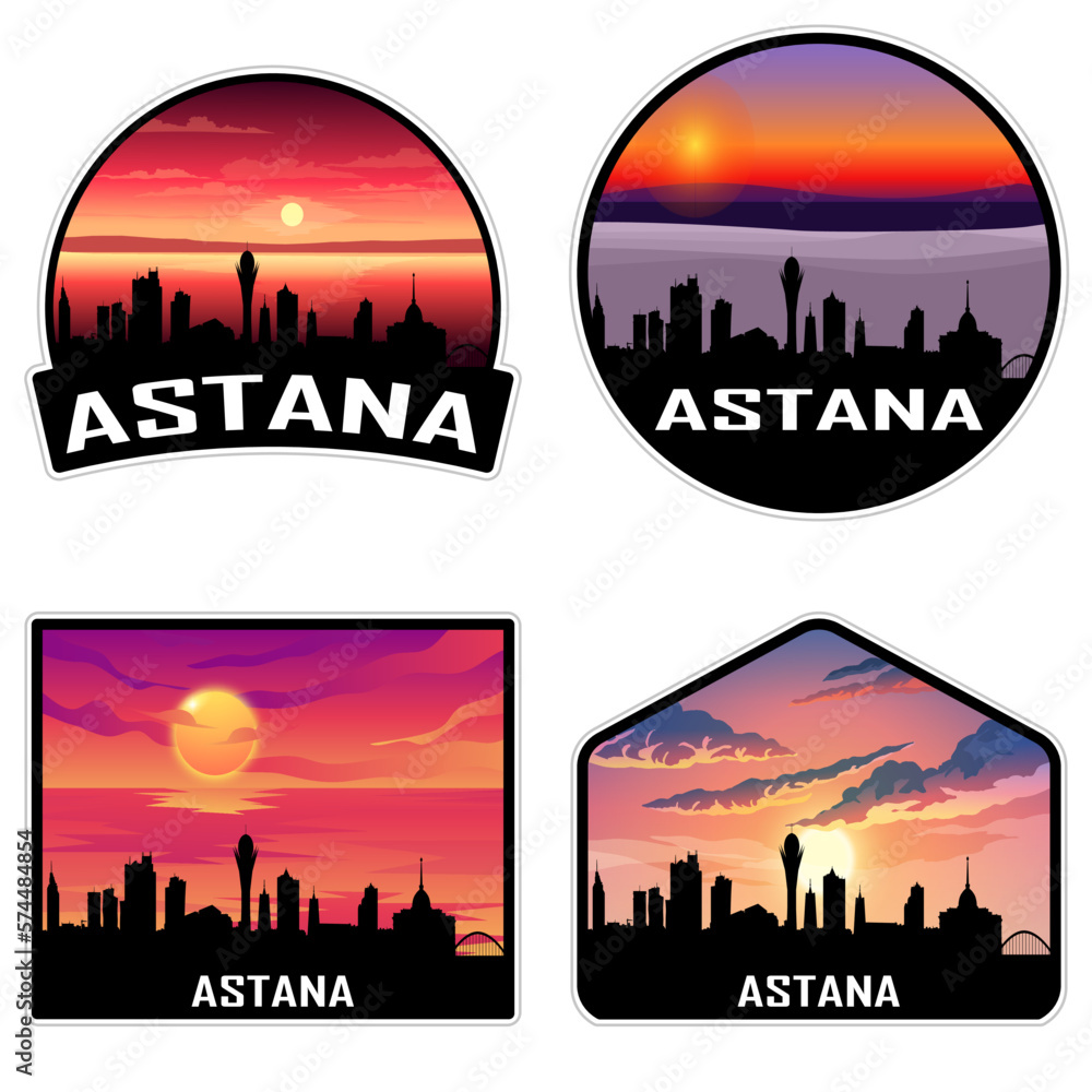 Astana Kazakhstan Skyline Silhouette Retro Vintage Sunset Astana Lover Travel Souvenir Sticker Vector Illustration SVG EPS AI